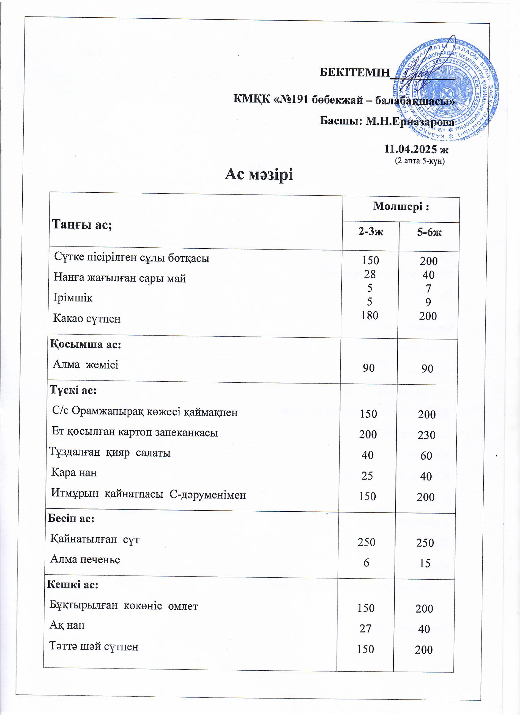 Ас мәзірі