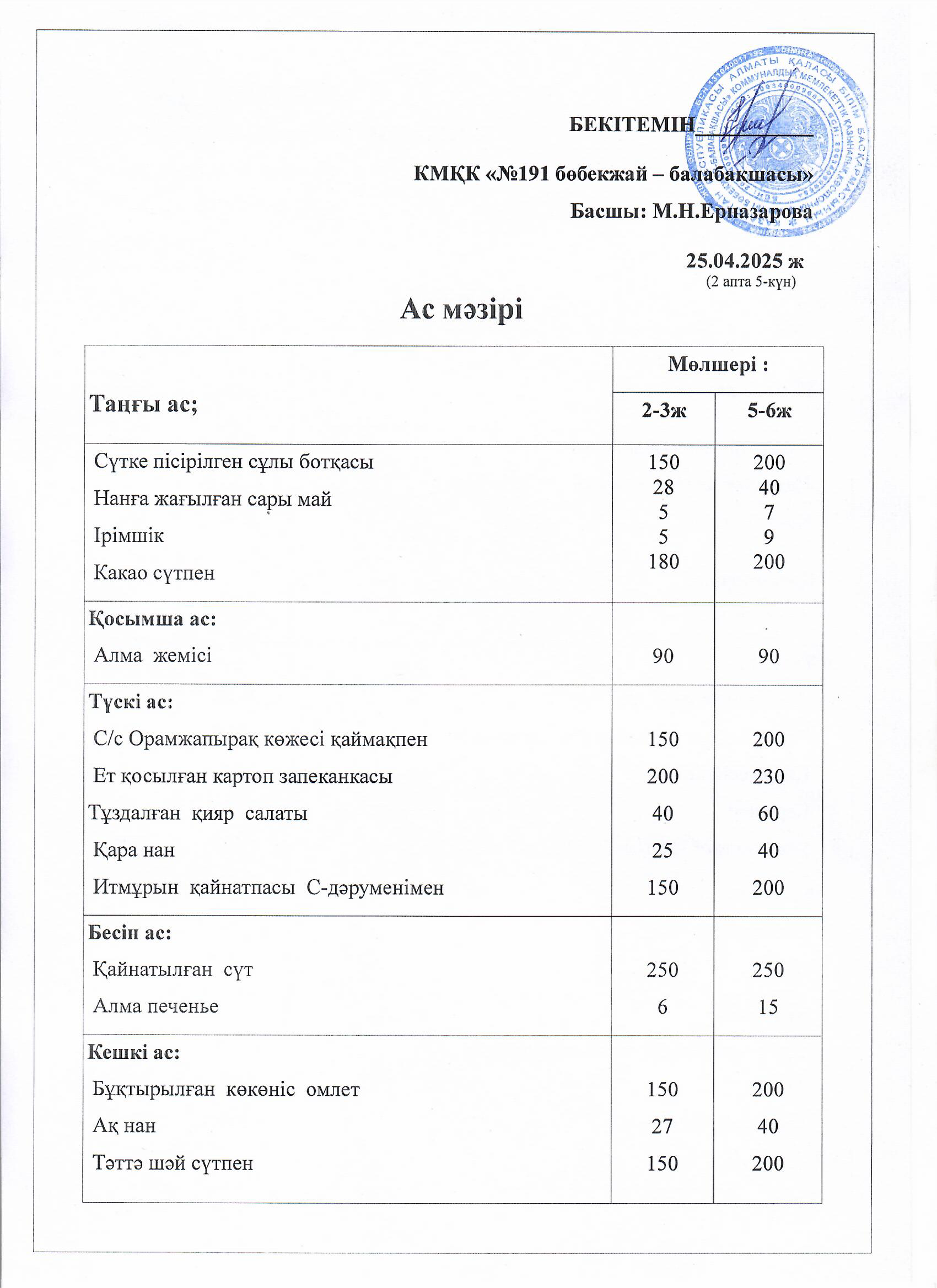 Ас мәзірі