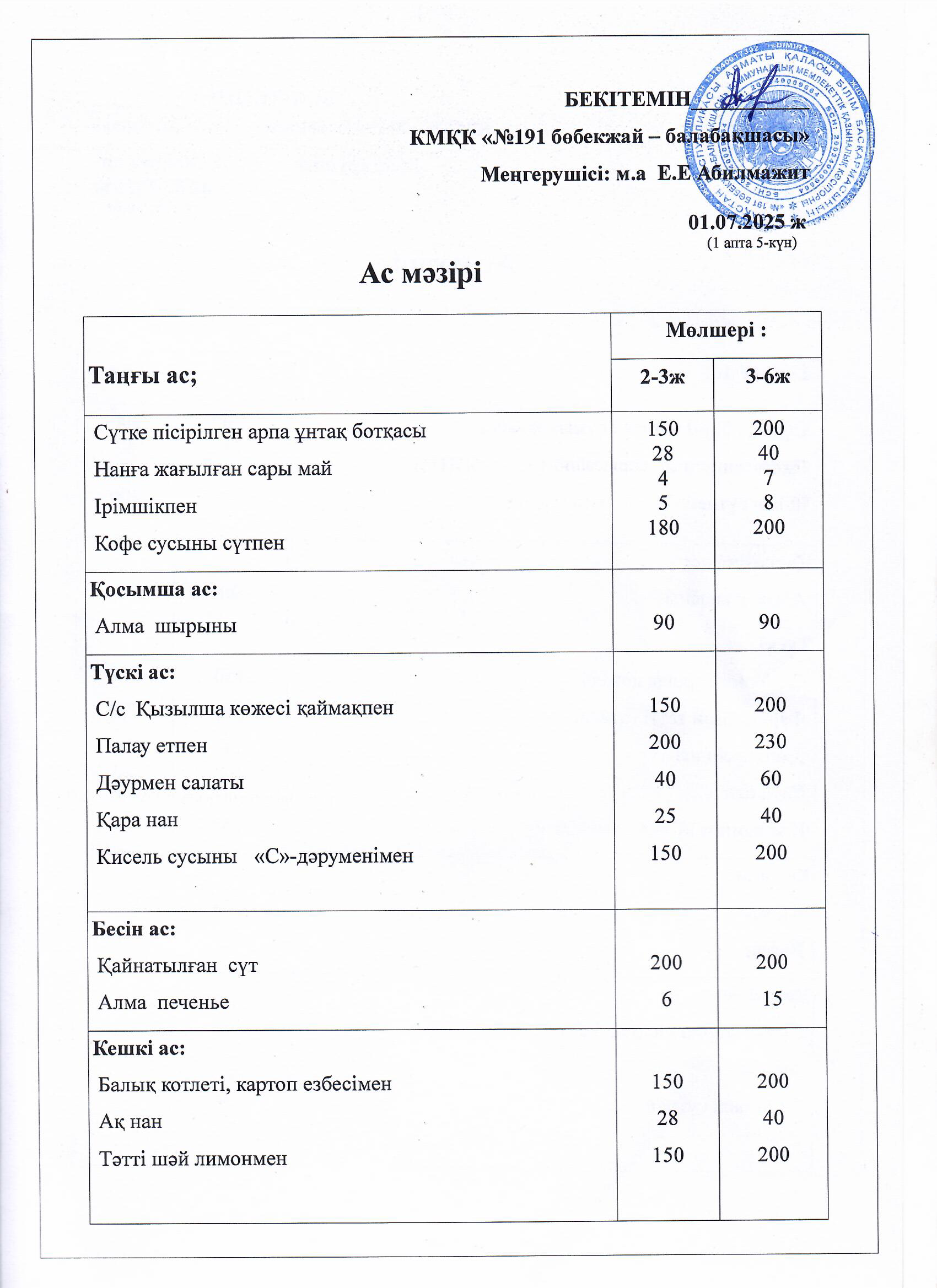 Ас мәзірі