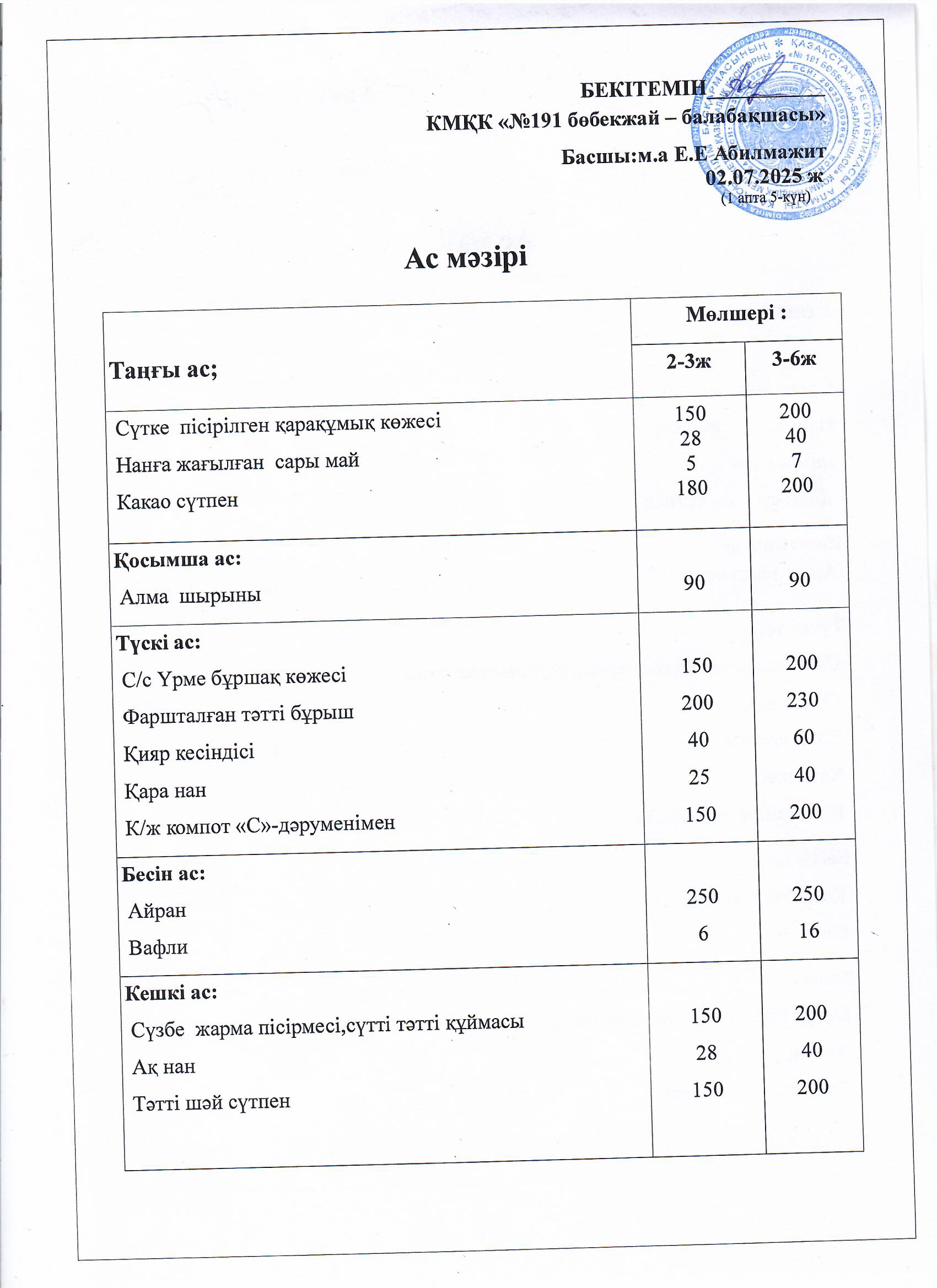 Ас мәзірі