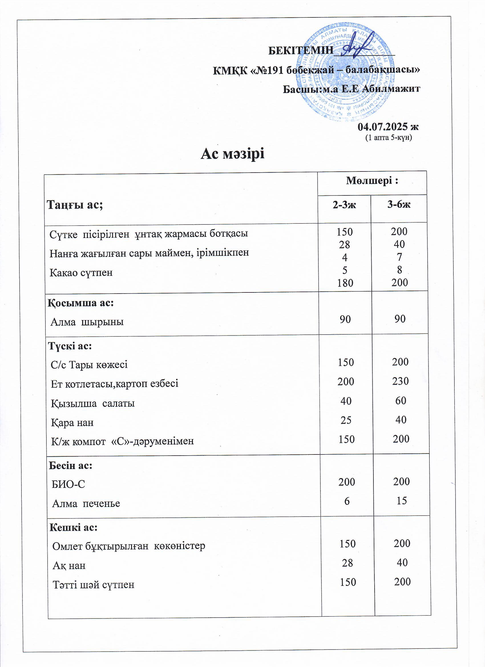 Ас мәзірі