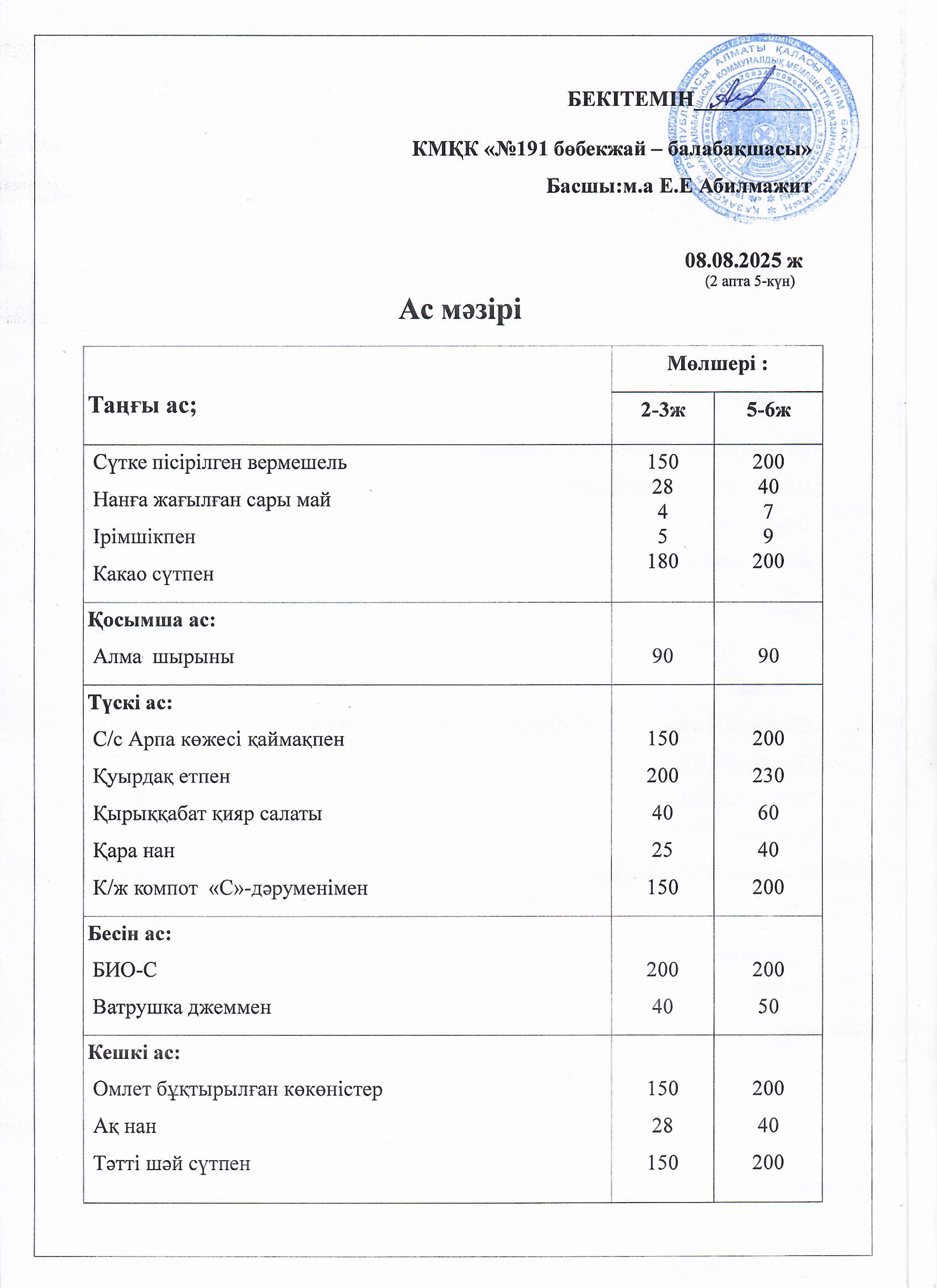 Ас мәзірі
