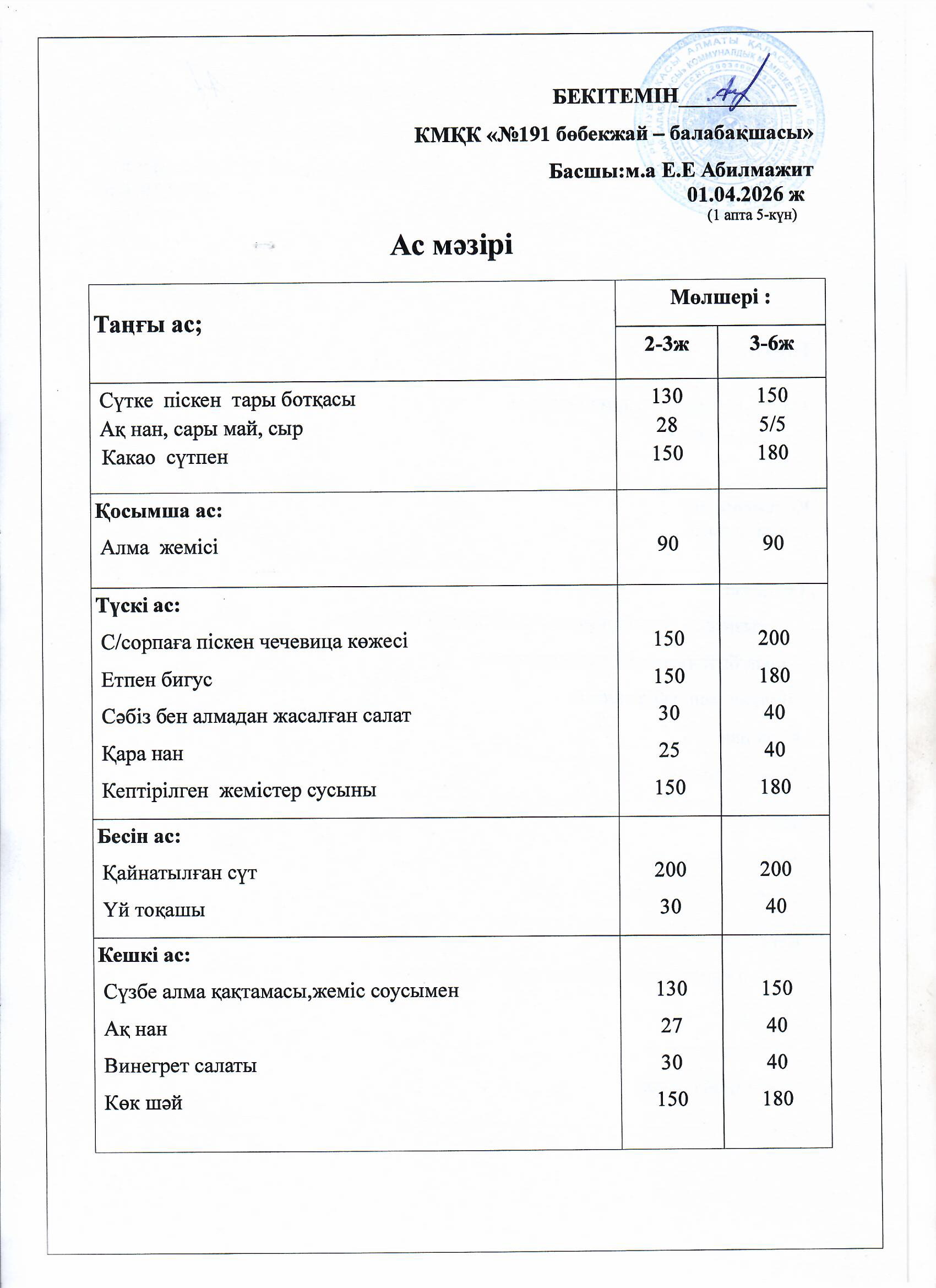 Ас мәзірі