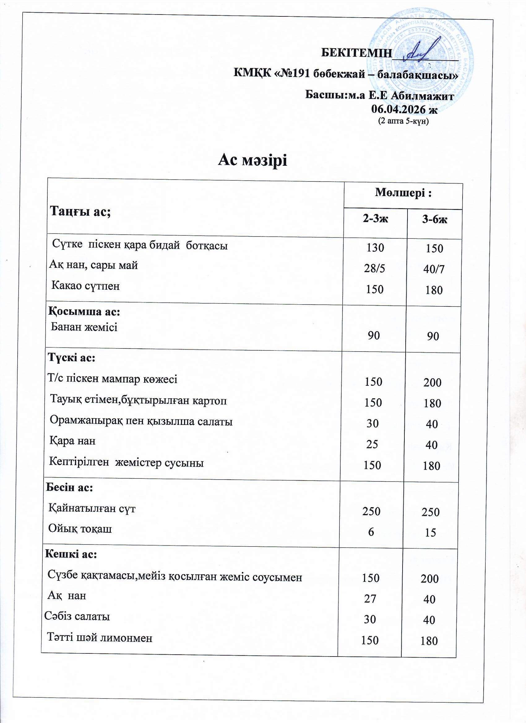 Ас мәзірі
