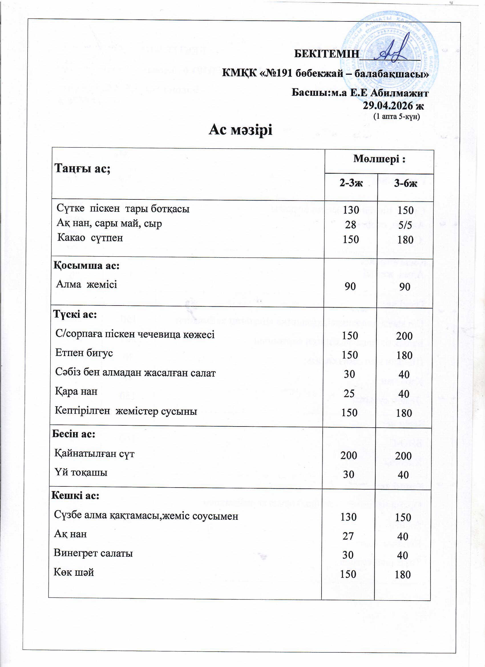 Ас мәзірі