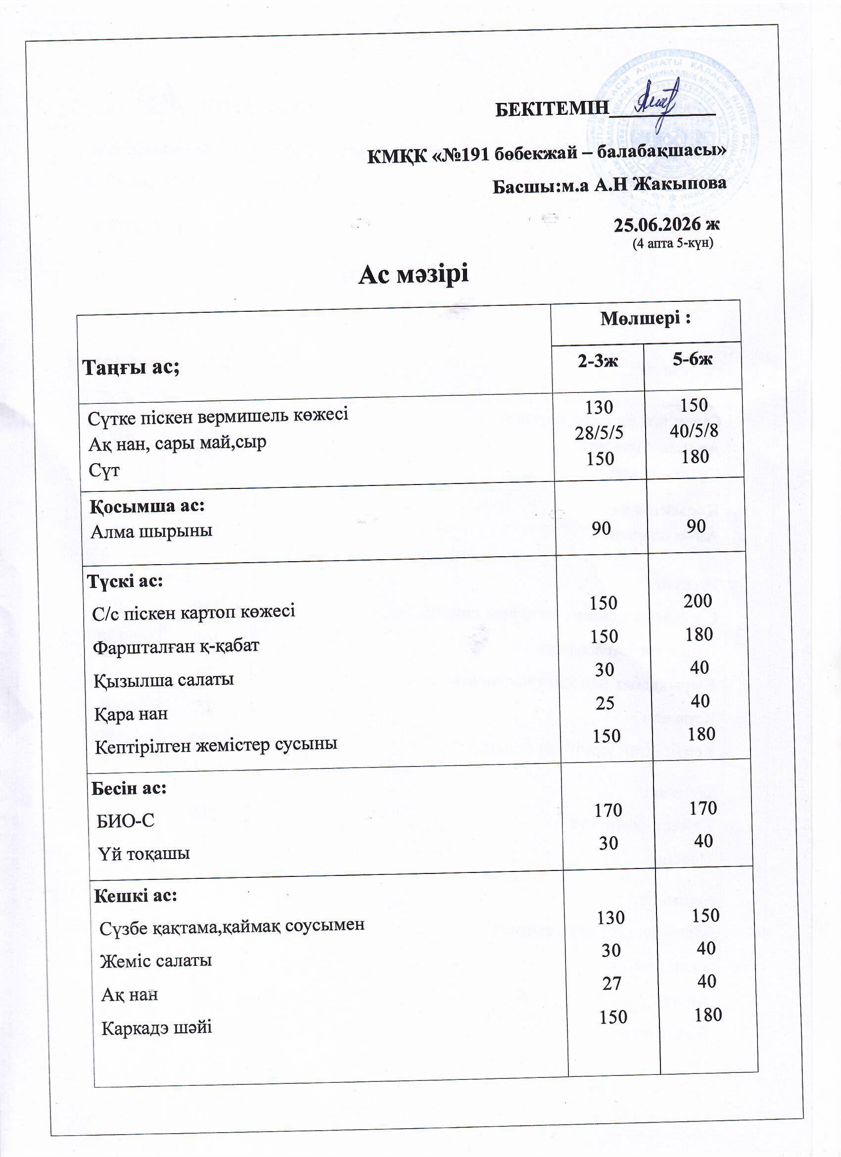 Ас мәзірі